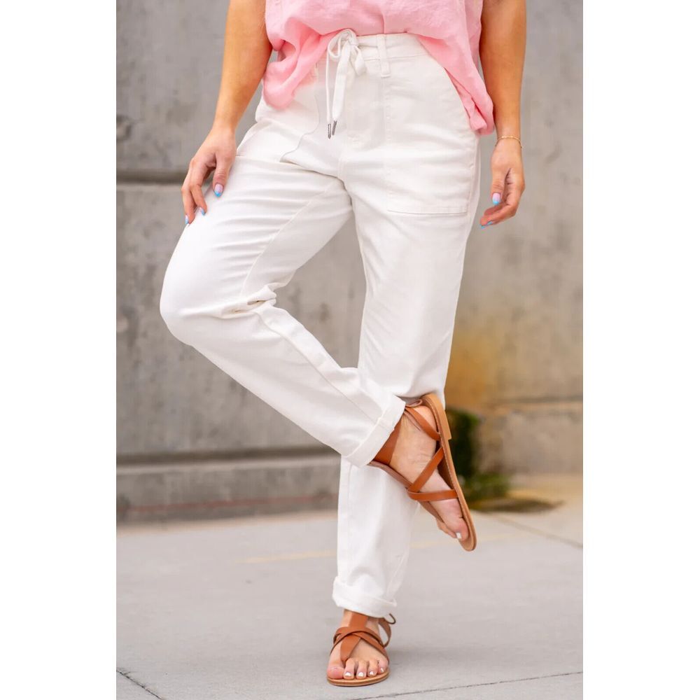 Judy Blue JB88812 Charlene High Rise Jogger in Ecru Size 5/27 NWT White Flaw